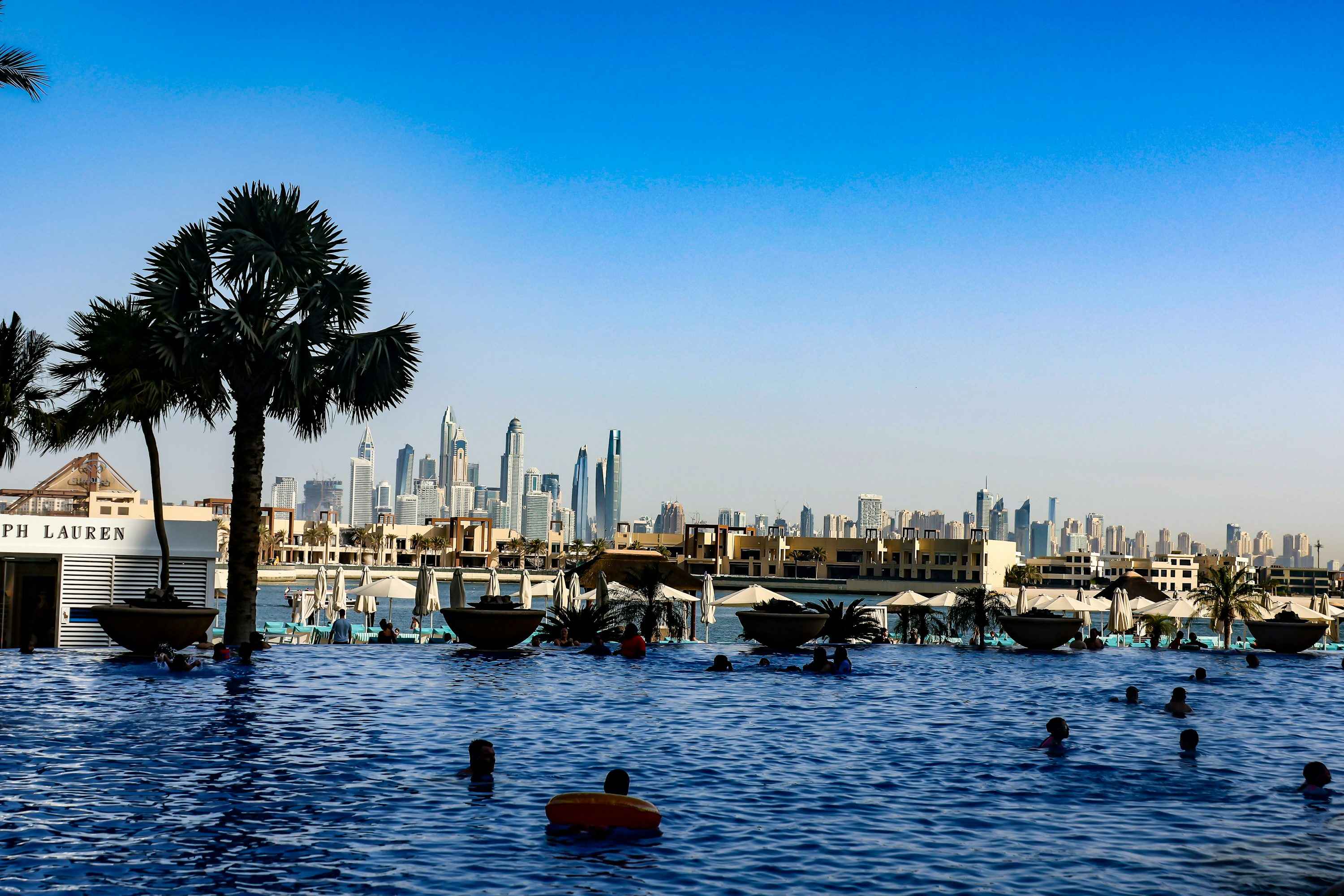 Infinity pool with skyline views at Aquaventure World Dubai